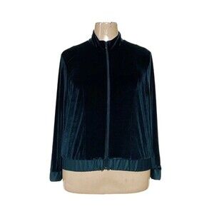 Coldwater Creek Women’s Green Velour Full Zip Sweater Size 1X Emerald Teal EUC